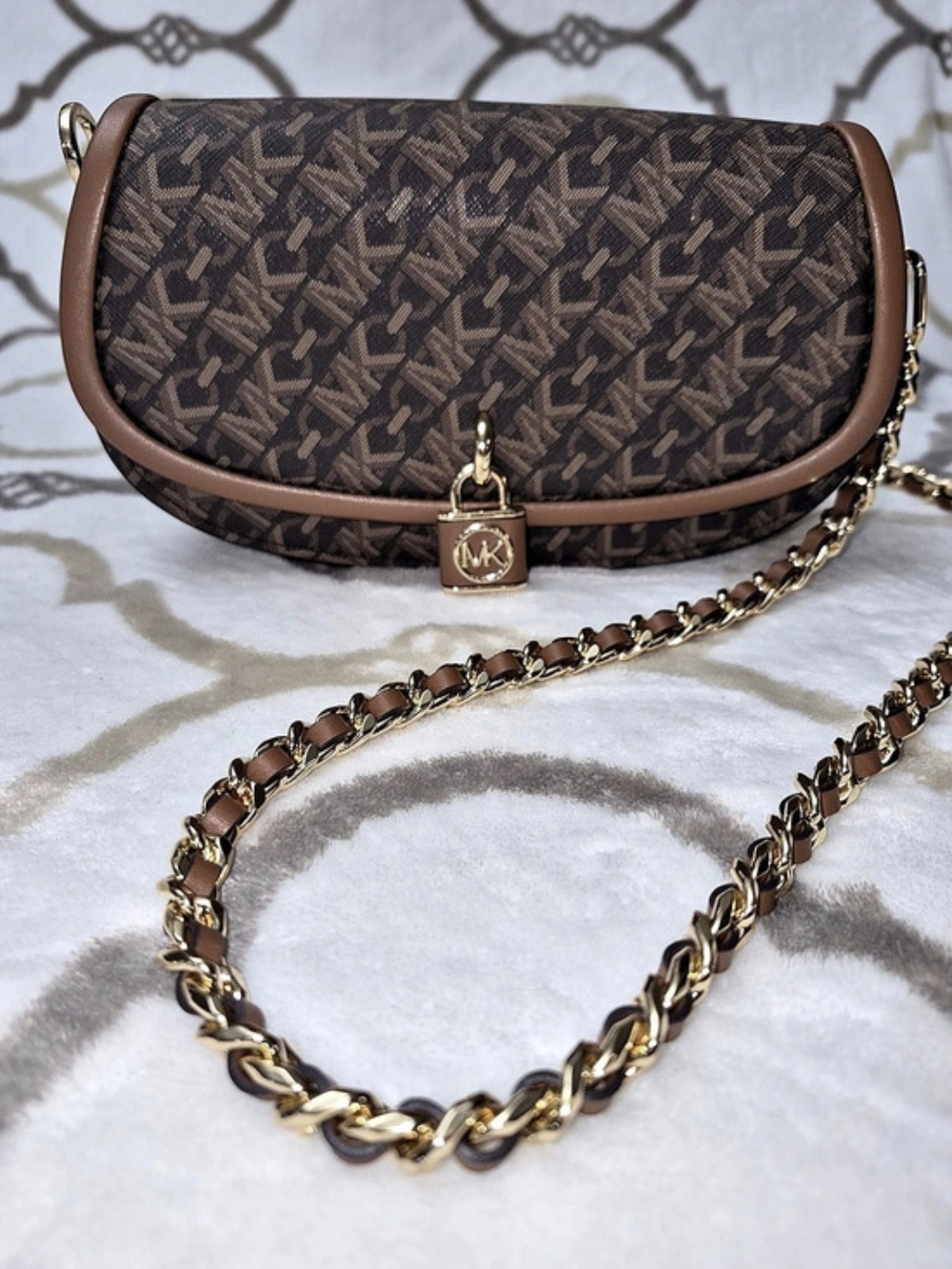 Michael Kors Mila Small Empire Signature Logo Crossbody Bag Brown